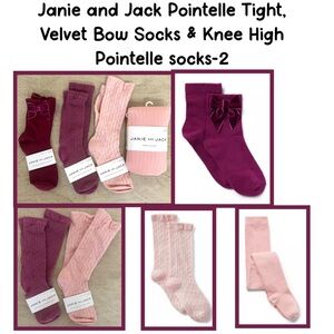 Janie and Jack Pointelle Tight, Velvet Bow Socks & Knee High Pointelle socks-2